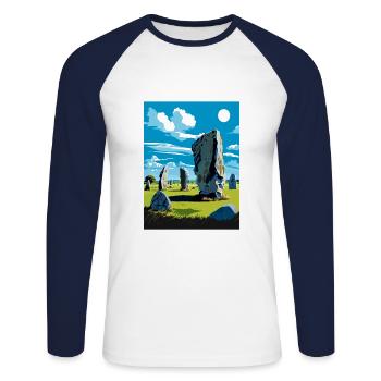 Avebury Stone Circle Vintage Travel Poster WPA Art - Unisex Long Sleeve Baseball T-Shirt - white/navy - Front - Nik (191cm)