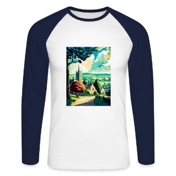 Cotswolds Angleterre Royaume-Uni Vintage voyage affiche WPA Art - T-shirt baseball manches longues Homme - blanc/marine - Devant - Nik (191cm)