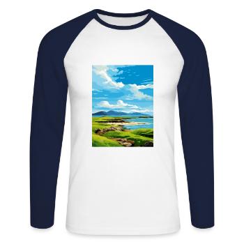 Île de Muck Ecosse Vintage voyage affiche WPA - T-shirt baseball manches longues Homme - blanc/marine - Devant - Nik (191cm)