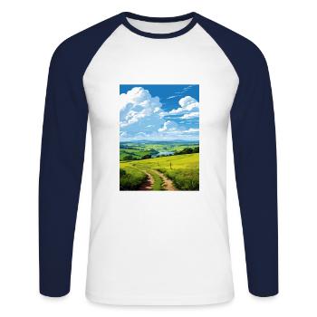 Tamar Valley Cornwall Vintage Travel Poster WPA - T-shirt baseball manches longues Homme - blanc/marine - Devant - Nik (191cm)