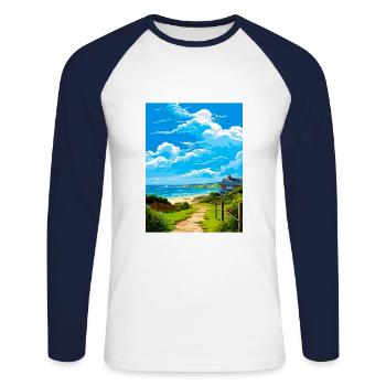 Polzeath Cornwall Vintage voyage affiche Souvenir - T-shirt baseball manches longues Homme - blanc/marine - Devant - Nik (191cm)