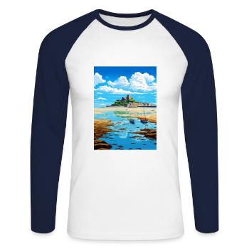 Marazion Cornwall Vintage voyage affiche Souvenir - T-shirt baseball manches longues Homme - blanc/marine - Devant - Nik (191cm)