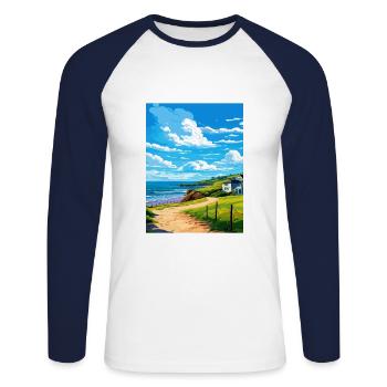 Polzeath Cornwall Vintage voyage affiche Souvenir - T-shirt baseball manches longues Homme - blanc/marine - Devant - Nik (191cm)
