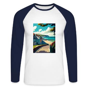 Lyme Regis Angleterre Vintage voyage affiche Souvenir - T-shirt baseball manches longues Homme - blanc/marine - Devant - Nik (191cm)