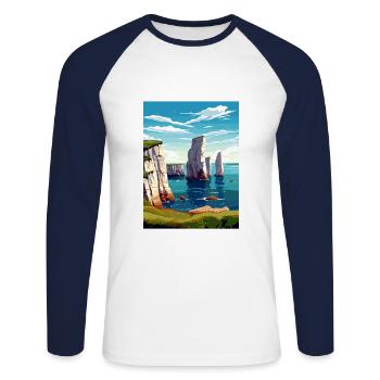 Beachy Head Sussex Vintage voyage affiche Souvenir - T-shirt baseball manches longues Homme - blanc/marine - Devant - Nik (191cm)