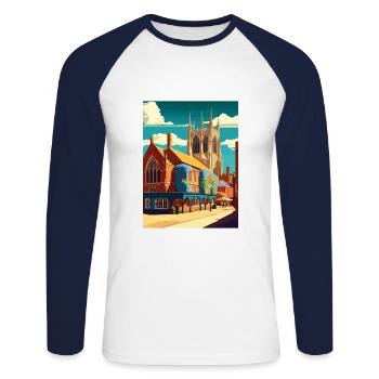 Kings Lynn England Vintage Reiseposter Souvenir - Unisex Baseballshirt langarm - Weiß/Navy - Vorne - Nik (191cm)