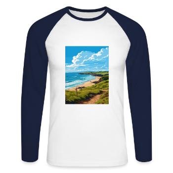 Polkerris Cornwall Vintage voyage affiche Souvenir - T-shirt baseball manches longues Homme - blanc/marine - Devant - Nik (191cm)