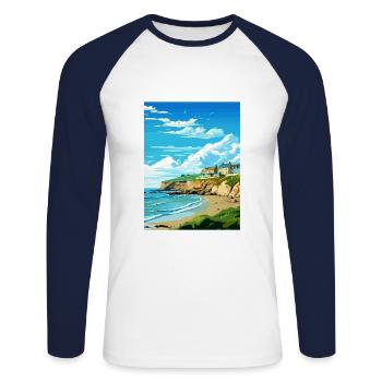 Portreath Cornwall Vintage voyage affiche Souvenir - T-shirt baseball manches longues Homme - blanc/marine - Devant - Nik (191cm)