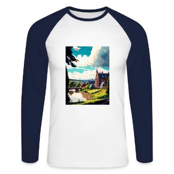 Inverness Ecosse Vintage voyage affiche Souvenir - T-shirt baseball manches longues Homme - blanc/marine - Devant - Nik (191cm)
