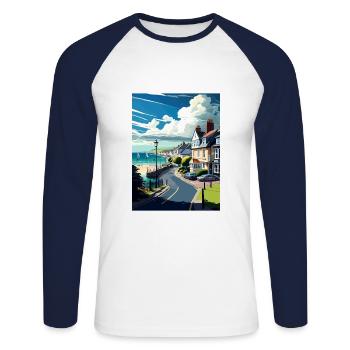Lyme Regis Angleterre Vintage voyage affiche Souvenir - T-shirt baseball manches longues Homme - blanc/marine - Devant - Nik (191cm)