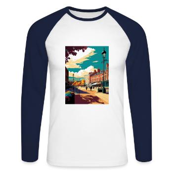Penrith Dekoration Vintage Reise Poster Souvenir - Unisex Baseballshirt langarm - Weiß/Navy - Vorne - Nik (191cm)