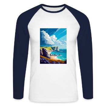 Dover England Kent Vintage Reiseposter Souvenir - Unisex Baseballshirt langarm - Weiß/Navy - Vorne - Nik (191cm)