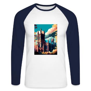 Manchester Angleterre Vintage voyage affiche Souvenir - T-shirt baseball manches longues Homme - blanc/marine - Devant - Nik (191cm)