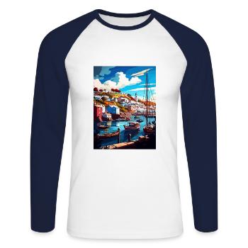 Brixham Angleterre Royaume-Uni Vintage voyage affiche Souvenir - T-shirt baseball manches longues Homme - blanc/marine - Devant - Nik (191cm)