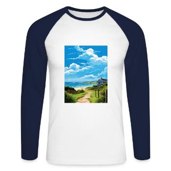 Porthleven Cornwall Vintage voyage affiche Souvenir - T-shirt baseball manches longues Homme - blanc/marine - Devant - Nik (191cm)