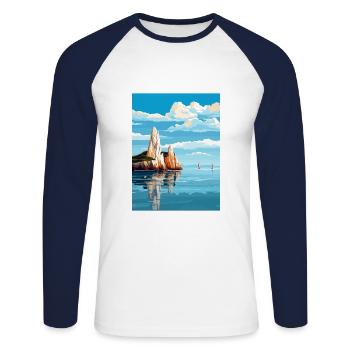 The Needles England Vintage Reiseposter Souvenir - Unisex Baseballshirt langarm - Weiß/Navy - Vorne - Nik (191cm)