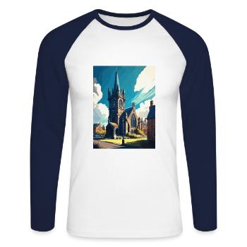 St Andrews Scotland Vintage Travel Poster Souvenir - Unisex Long Sleeve Baseball T-Shirt - white/navy - Front - Nik (191cm)