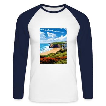 Porthtowan Cornouailles Vintage voyage affiche Souvenir - T-shirt baseball manches longues Homme - blanc/marine - Devant - Nik (191cm)