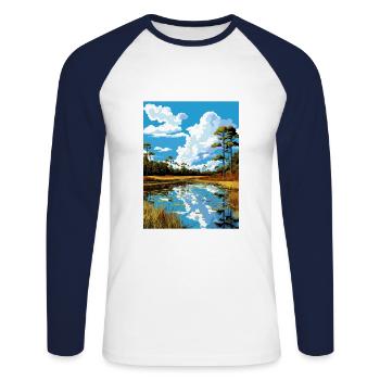 John Pennekamp State Park Florida Travel Poster - Unisex Long Sleeve Baseball T-Shirt - white/navy - Front - Nik (191cm)