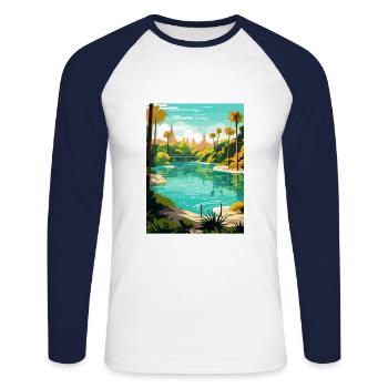 Rainbow Springs State Park Florida Travel Poster - Unisex Long Sleeve Baseball T-Shirt - white/navy - Front - Nik (191cm)