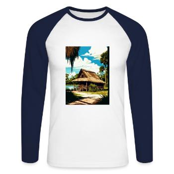 De Leon Springs State Park Florida Travel Poster - Unisex Long Sleeve Baseball T-Shirt - white/navy - Front - Nik (191cm)