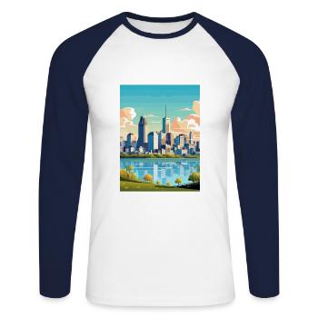 Montréal Montrealgift Canada Affiche de voyage Vintage - T-shirt baseball manches longues Homme - blanc/marine - Devant - Nik (191cm)