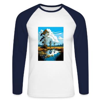 Souvenir de la réserve nationale de Big Cypress en Floride - T-shirt baseball manches longues Homme - blanc/marine - Devant - Nik (191cm)
