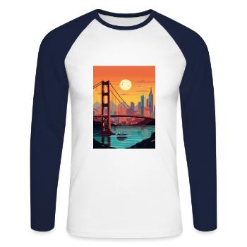 San Francisco Golden Gate Kalifornien Reiseposter - Unisex Baseballshirt langarm - Weiß/Navy - Vorne - Nik (191cm)