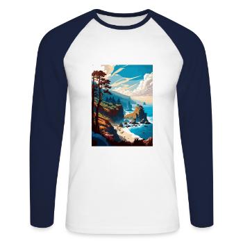 Pfeiffer Big Sur State Park California Souvenir - Unisex Long Sleeve Baseball T-Shirt - white/navy - Front - Nik (191cm)