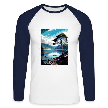 Derwentwater Vintage Travel Poster WPA Souvenir - Unisex Long Sleeve Baseball T-Shirt - white/navy - Front - Nik (191cm)