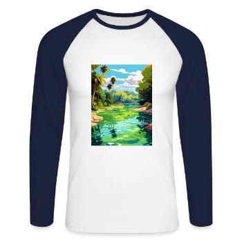Rainbow Springs State Park Florida Travel Poster - Unisex Long Sleeve Baseball T-Shirt - white/navy - Front - Nik (191cm)