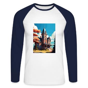Olana State Historical Site New York Travel Poster - Unisex Long Sleeve Baseball T-Shirt - white/navy - Front - Nik (191cm)