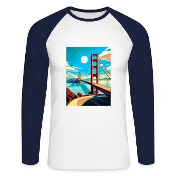 San Francisco Golden Gate Kalifornien Reiseposter - Unisex Baseballshirt langarm - Weiß/Navy - Vorne - Nik (191cm)