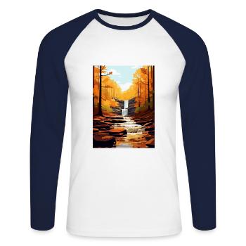 Souvenir du parc d’État de Ricketts Glen en Pennsylvanie - T-shirt baseball manches longues Homme - blanc/marine - Devant - Nik (191cm)
