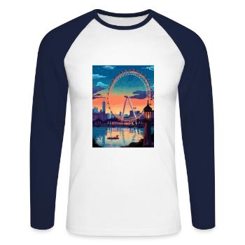 London Eye Vintage Voyage Affiche WPA Souvenir - T-shirt baseball manches longues Homme - blanc/marine - Devant - Nik (191cm)