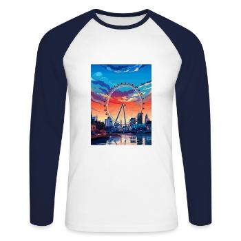London Eye Vintage Voyage Affiche WPA Souvenir - T-shirt baseball manches longues Homme - blanc/marine - Devant - Nik (191cm)