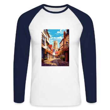 Canterbury Vintage Travel Poster WPA Souvenir - Unisex Long Sleeve Baseball T-Shirt - white/navy - Front - Nik (191cm)