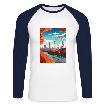 London Eye Vintage Voyage Affiche WPA Souvenir - T-shirt baseball manches longues Homme - blanc/marine - Devant - Nik (191cm)