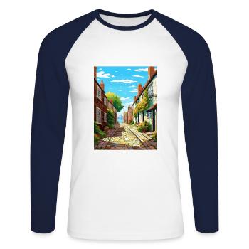 Rye England Vintage Travel Poster WPA Souvenir - Unisex Long Sleeve Baseball T-Shirt - white/navy - Front - Nik (191cm)