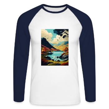 Lake District Vintage Travel Poster WPA Souvenir - Unisex Long Sleeve Baseball T-Shirt - white/navy - Front - Nik (191cm)