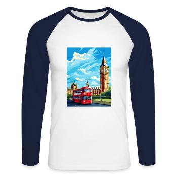 Londres Angleterre Vintage voyage affiche WPA Souvenir - T-shirt baseball manches longues Homme - blanc/marine - Devant - Nik (191cm)