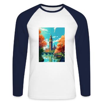 Londres Angleterre Vintage voyage affiche WPA Souvenir - T-shirt baseball manches longues Homme - blanc/marine - Devant - Nik (191cm)