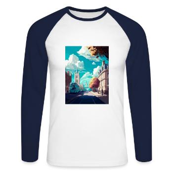 Londres Angleterre Vintage voyage affiche WPA Souvenir - T-shirt baseball manches longues Homme - blanc/marine - Devant - Nik (191cm)