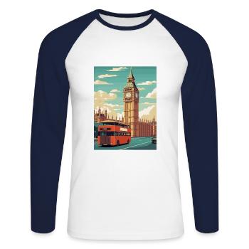 Big Ben Londres Vintage voyage affiche WPA Souvenir - T-shirt baseball manches longues Homme - blanc/marine - Devant - Nik (191cm)