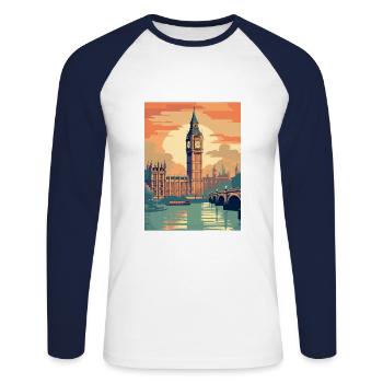 Londres Angleterre Vintage voyage affiche WPA Souvenir - T-shirt baseball manches longues Homme - blanc/marine - Devant - Nik (191cm)
