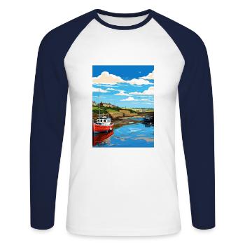 Bude Cornwall Vintage Reiseposter WPA Souvenir - Unisex Baseballshirt langarm - Weiß/Navy - Vorne - Nik (191cm)