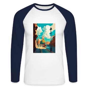 Londres Angleterre Vintage voyage affiche WPA Souvenir - T-shirt baseball manches longues Homme - blanc/marine - Devant - Nik (191cm)