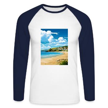 Porth Cornwall Vintage voyage affiche WPA Souvenir - T-shirt baseball manches longues Homme - blanc/marine - Devant - Nik (191cm)