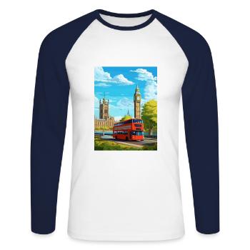 Londres Angleterre Vintage voyage affiche WPA Souvenir - T-shirt baseball manches longues Homme - blanc/marine - Devant - Nik (191cm)