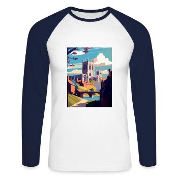 Durham Angleterre Vintage voyage affiche WPA Souvenir - T-shirt baseball manches longues Homme - blanc/marine - Devant - Nik (191cm)